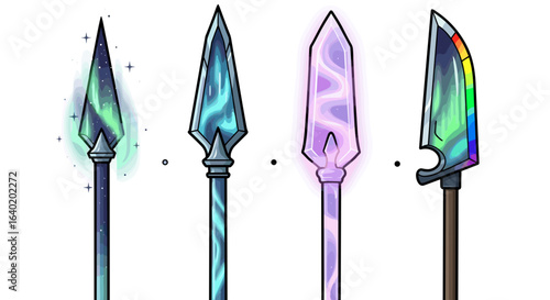 Four Fantasy Weapons with Aurora Borealis, each one unique and powerful