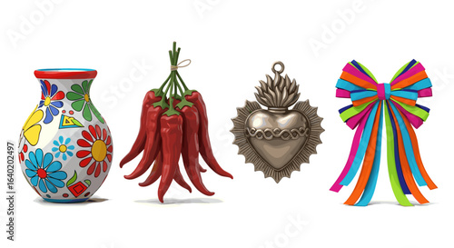 Vibrant Mexican Still Life Displaying Traditional Art and Decorative Items