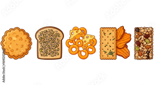 Variety of Wholesome Snacks Arranged Neatly on a White Background