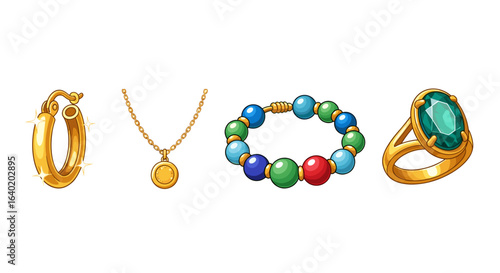 Collection of Stylish and Colorful Jewelry Items Isolated on White