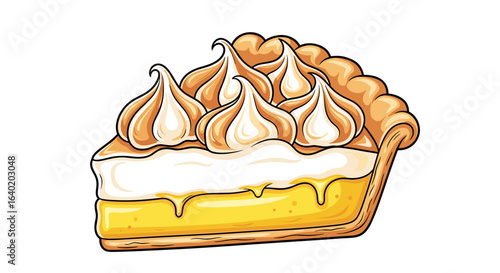 Slice of Zesty Lemon Meringue Pie Illustration on White