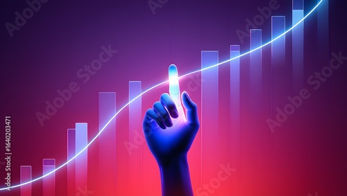 Analyzing stock market trends with hand gesture for financial growth concept