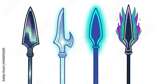 Magical Spears: A Fantasy Weaponry Collection on a White Background