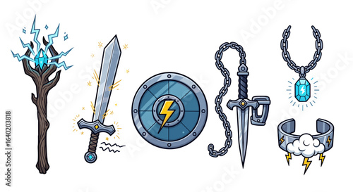 Cartoon Fantasy Game Items Isolated on White Background for Design