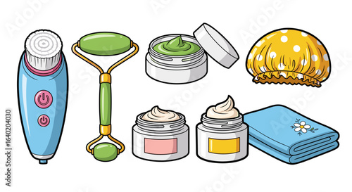 Relaxing Spa Day: Essential Beauty and Wellness Cartoon Elements