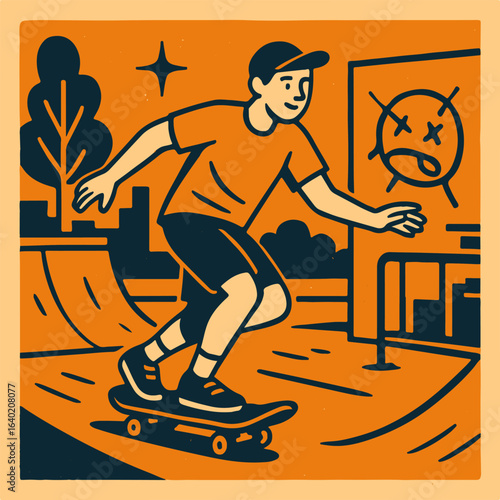 Illustration skating in a skate park vector minimalism Vector illustration minimalism