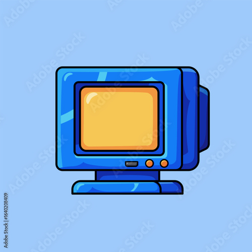 Vector cartoon illustration of a blue CRT monitor. Suitable for retro-themed designs, game designs, and backgrounds.