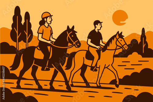 Illustration horse riding vector minimalism Vector illustration minimalism