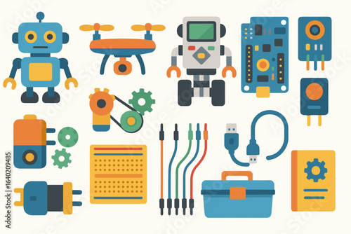 Wallpaper Mural Robotics and technology flat icon set. circuits, gadgets, tools collection Torontodigital.ca