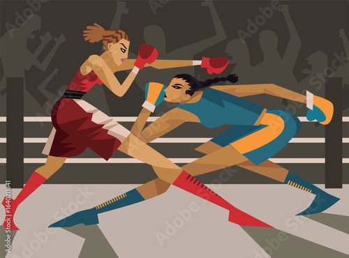 two women boxers fighting in the ring