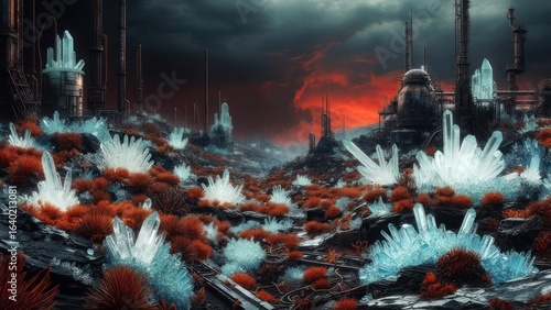 Crystal-covered industrial wasteland