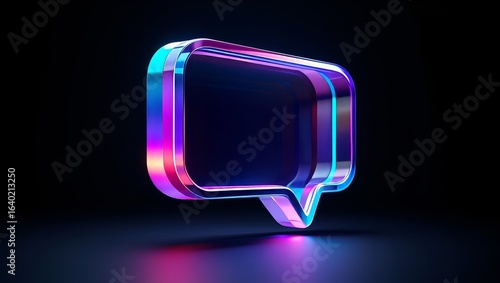 Neon speech bubble icon illustration for social media communication and messaging app