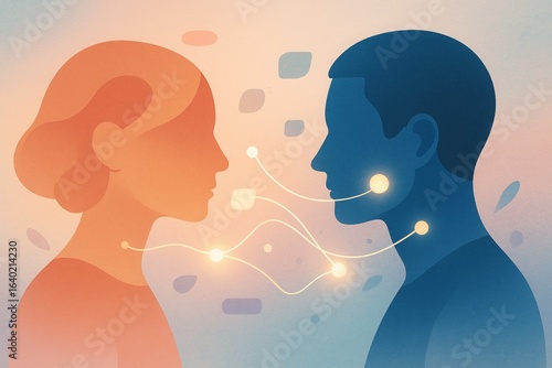 Neurodiverse Communication Between Man and Woman Silhouettes