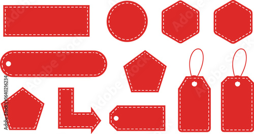 Vector art of collection of red blank tags and labels isolated on white background