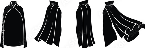 Vector art of black garment isolated on white background showing different angles and movement