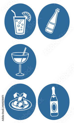 Beverage icons on blue background