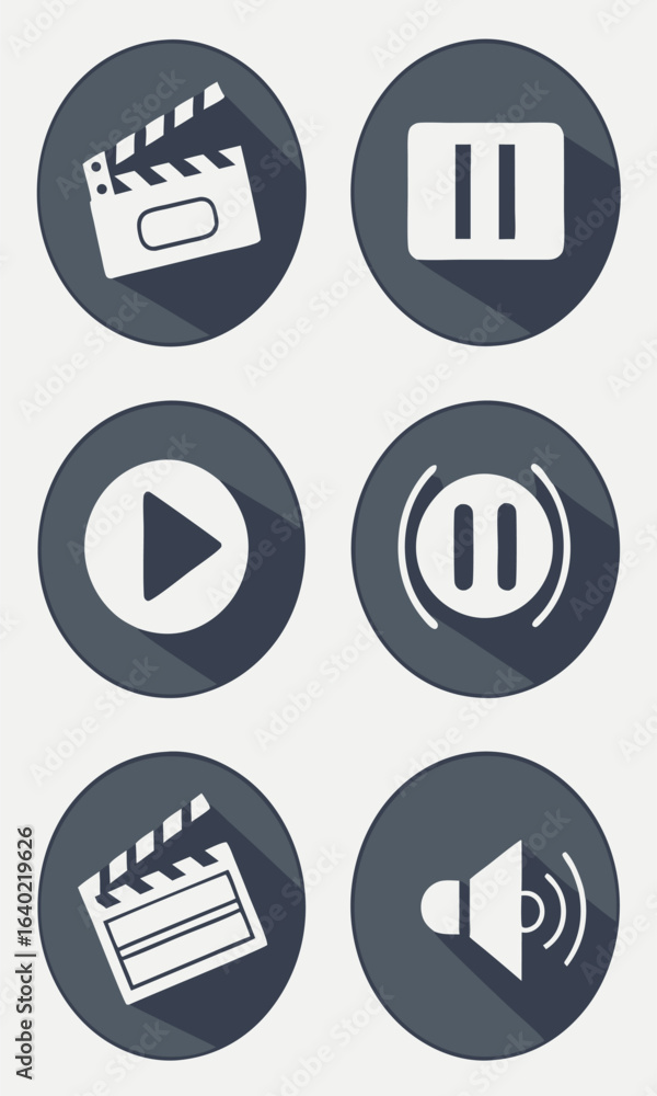 Fototapeta premium Dark blue media icons set