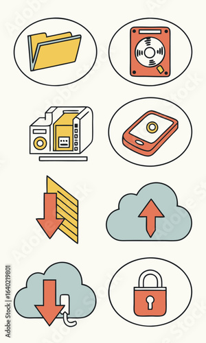 Colorful outline computer data icons