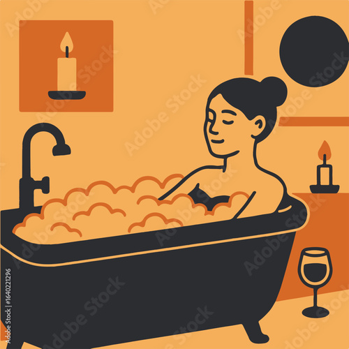 Illustration relaxing in a bubble bath vector minimalism Vector illustration minimalism