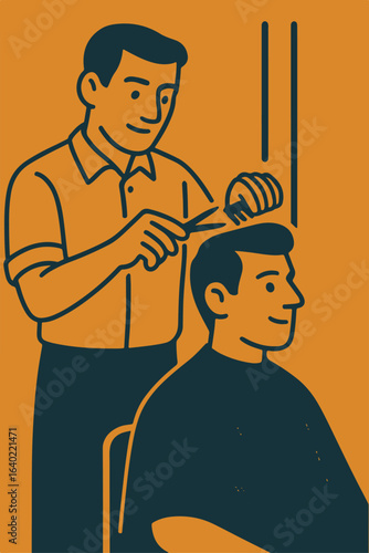 Illustration hairdresser doing haircut vector minimalism Vector illustration minimalism