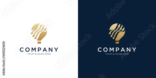 Abstract of Gold of Hot Air Balloon with Dots Stripe Rising Arrows Logo Design Inspirations. Unique Vector for Financial and Tech Concept.