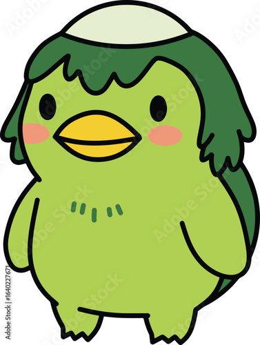 Cute Cartoon Kappa Monster with Green Skin and a Hat