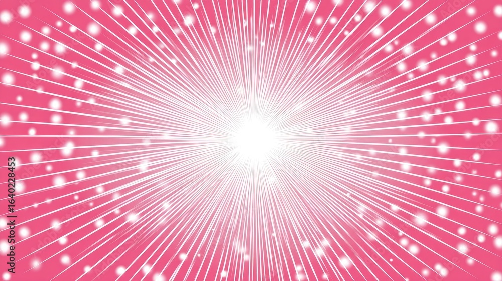 Obraz premium Pink radiating burst of light with small white dots