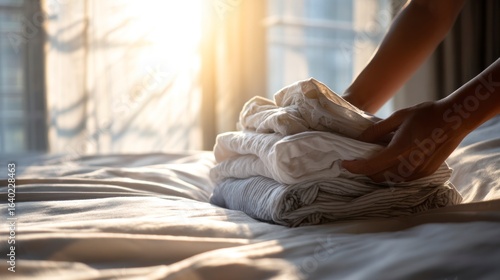 Wallpaper Mural Folding laundry on a bed in natural light Torontodigital.ca