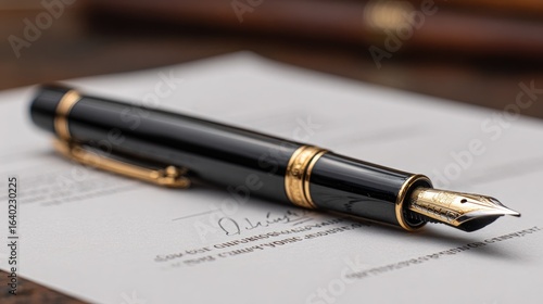 Wallpaper Mural Elegant Black Fountain Pen with Gold Accents on High-Quality Paper Document for Writing and Signing Purposes Torontodigital.ca