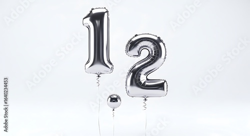 Silver Number 12 Balloons Celebrating a Special Birthday or Anniversary