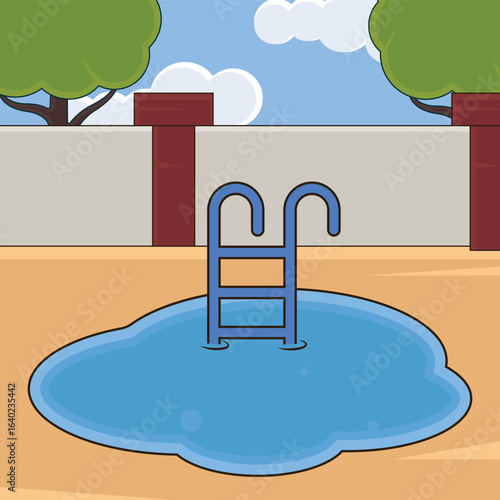 Swimming Pool landscaped vector illustration graphic design .Summer Fun Outdoor Recreation Sunny Day for holiday concept with cartoon style
