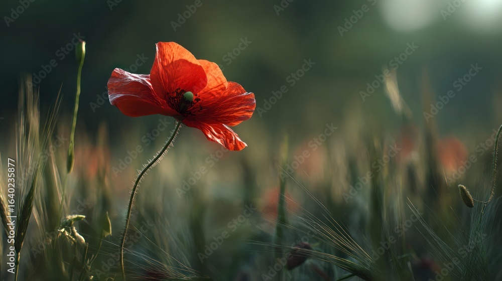 Obraz premium Single red poppy in field