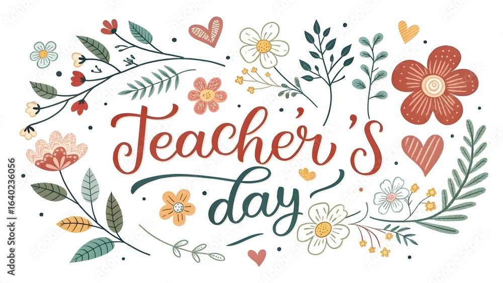 Fototapeta premium Teacher s day floral illustration isolated on white background