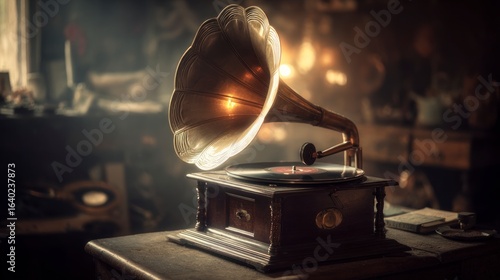 Vintage gramophone on table