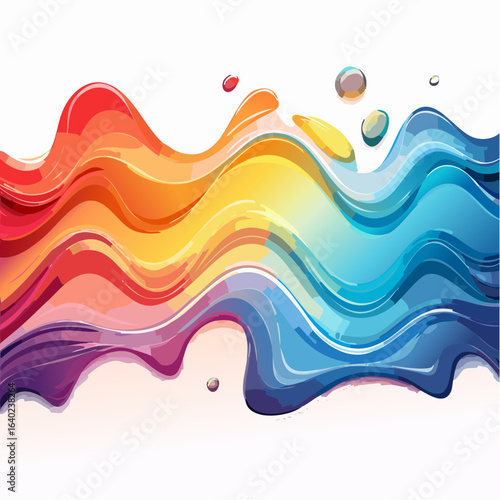 Vibrant abstract wave of colorful liquid splash with a dynamic rainbow gradient on a white background. Fluid art illustration concept.