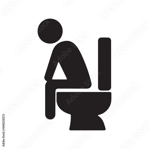 Person sitting on toilet icon. Restroom or WC sign. Simple flat vector pictogram for a public bathroom. Symbol for lavatory, defecation, and sanitation.
