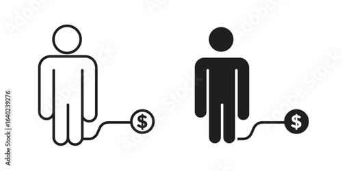 Man with debt icon elements. doodle graphics icons.