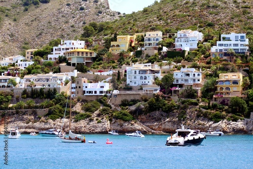 Obraz na płótnie View of the beachs and chalets of Cala Portet in Moraira, Mediterranean Sea, Spain