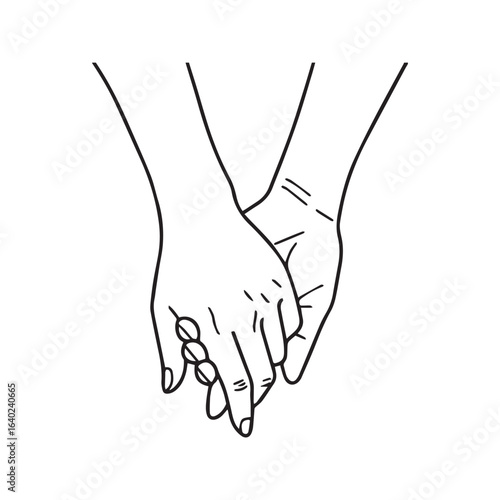 Two people holding hands, a tender gesture of love and connection. Minimalist line art drawing.
