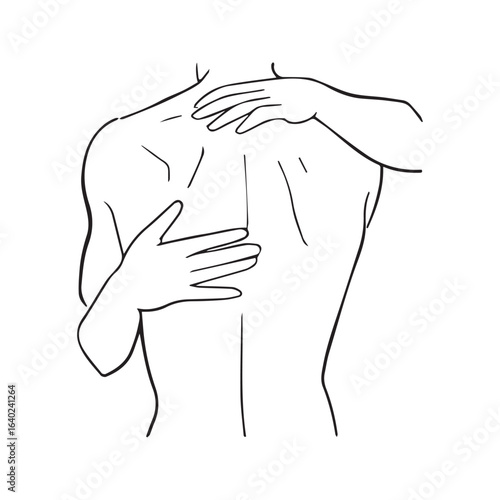 Intimate hug from behind, a tender embrace between a couple. Minimalist line art drawing.
