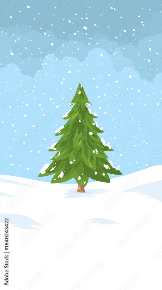 Obraz premium Magical Christmas tree glowing in snowy winter wonderland night.