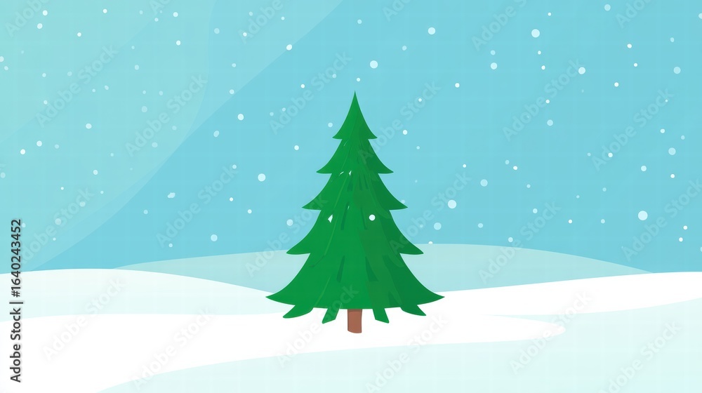 Fototapeta premium Magical Christmas tree glowing in snowy winter wonderland night.