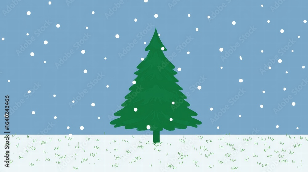 Fototapeta premium Magical Christmas tree glowing in snowy winter wonderland night.