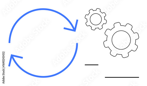 Circular arrows depict iterative processes two gears symbolize automation, collaboration, and productivity. Ideal for technology, workflow, system integration, agile method, teamwork, data flow