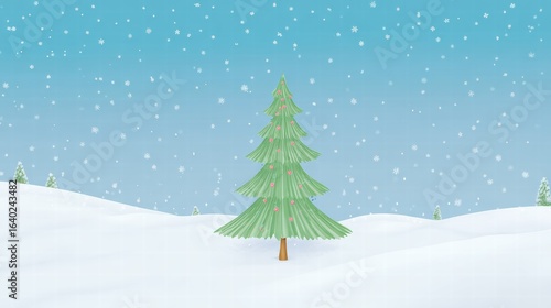 Magical Christmas tree glowing in snowy winter wonderland night.