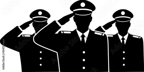 Silhouetted Soldiers Saluting in Uniform: Military Salute Illustration