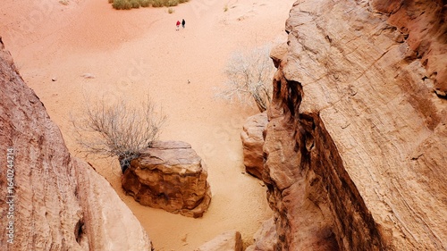 Fényképezés Spectacular aerial view in arrival to the Khazali Canyon in the desert of Wadi Rum, Jordan