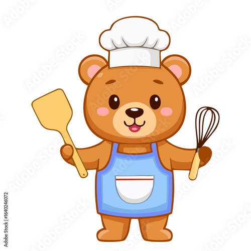 料理をするクマのキャラクターイラスト、