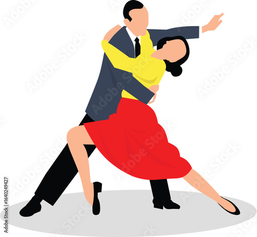 Mid-century Modern Couple Dancing:  Elegant, Romantic, Vector Illustration, Ballroom Style