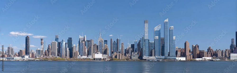 Obraz premium Panoramic view of New York City skyline, modern and historical skyscrapers lining the waterfront